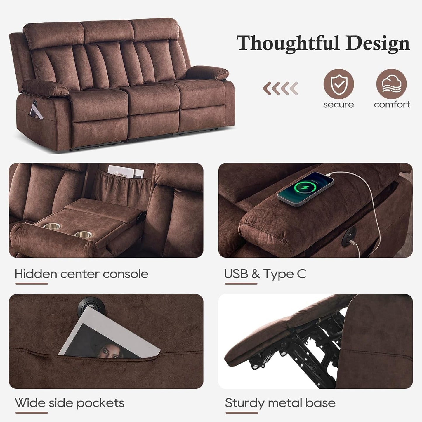 Power Reclining Sofa With Therapeutic Massage Heat