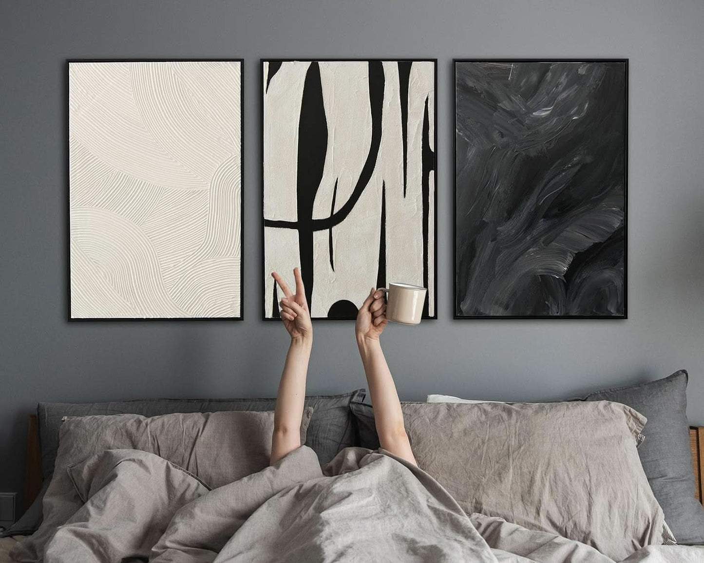 Monochrome Textured Abstract Wall Art Framed 24X36Inches