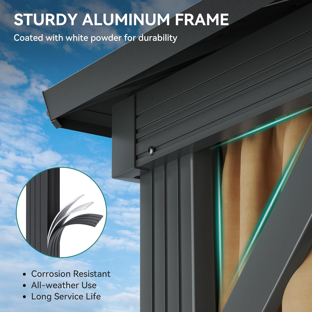 12x20ft Gazebo Hardtop Canopy Aluminum Frame Brown