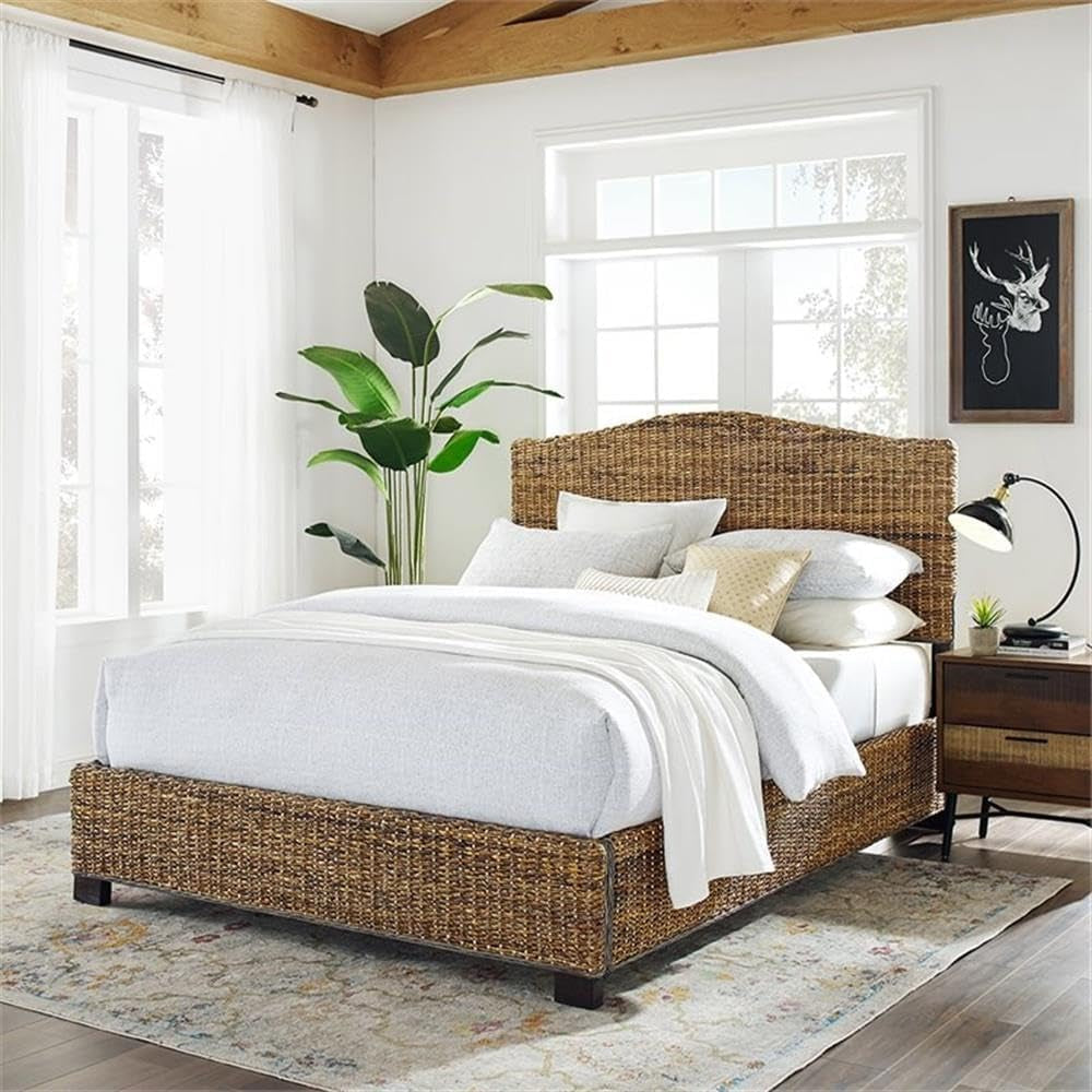 Queen Platform Bed Natural Solid Wood 600Lbs Capacity