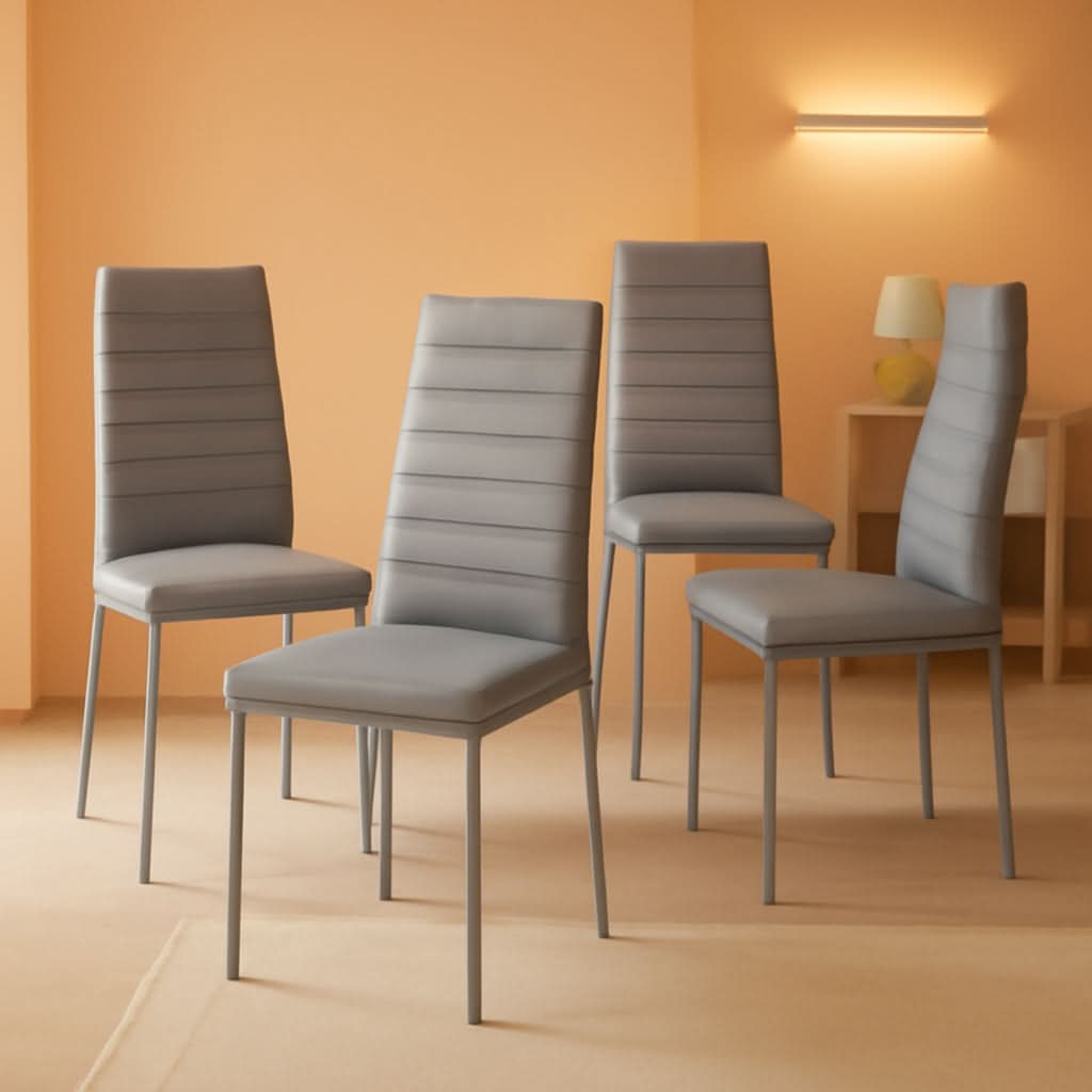 Gray Faux Leather Dining Chairs With Durable Metal Frame