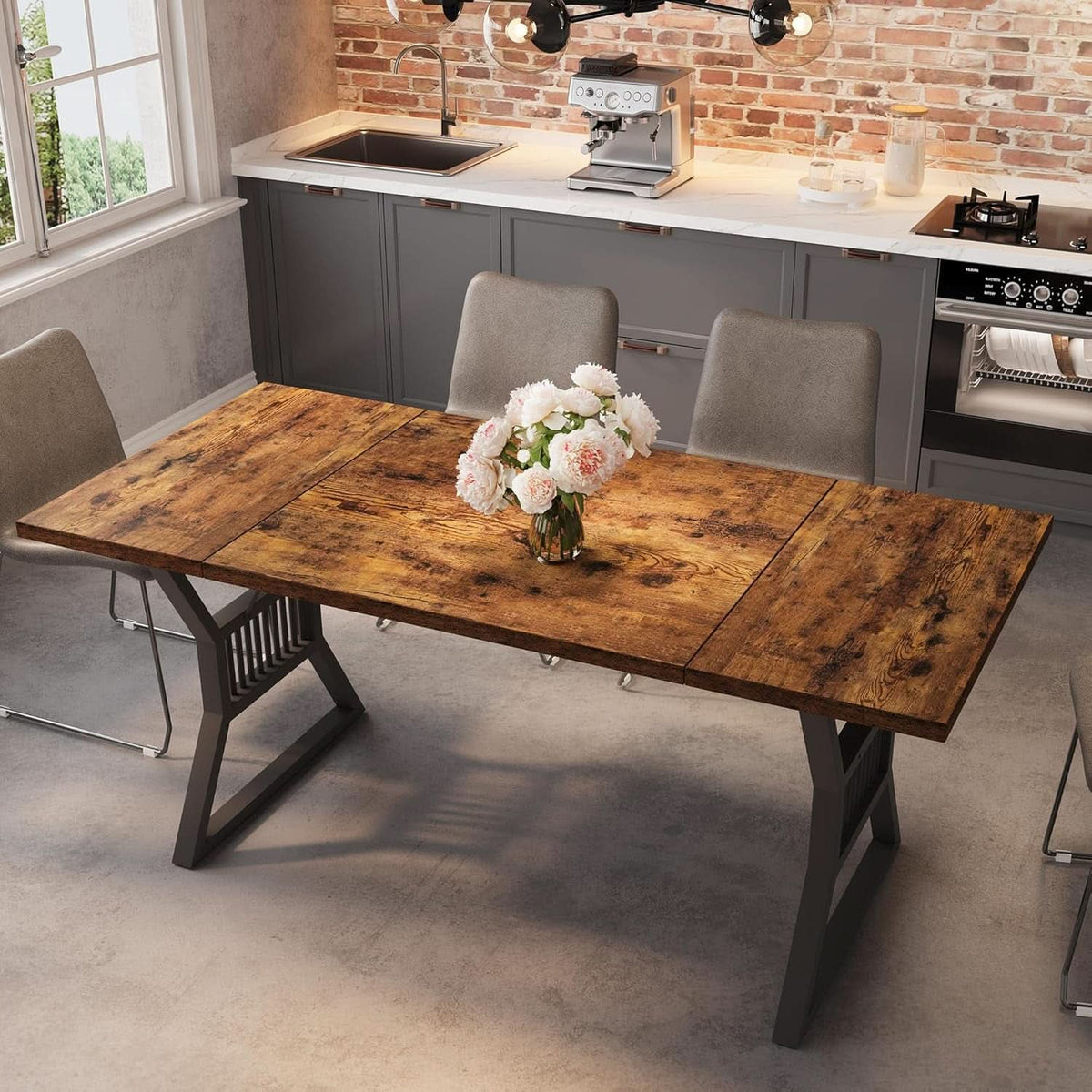 70.8 Inch Farmhouse Dining Table With Heavy Duty Metal Legs