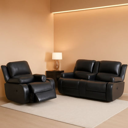 Black Living Room Recliner Set With Love Seat And Sofa