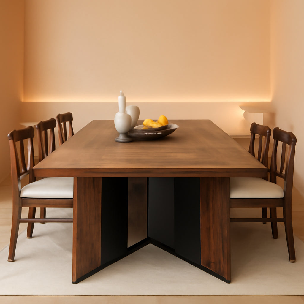 Brown 94 Inch Solid Wood Dining Table Stain Resistant