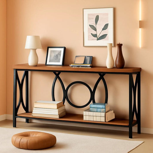 55Inch Rustic Brown Sofa Console Table Elegant Durable