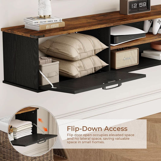 Seventy Inch Floating TV Stand Featuring Doors Black