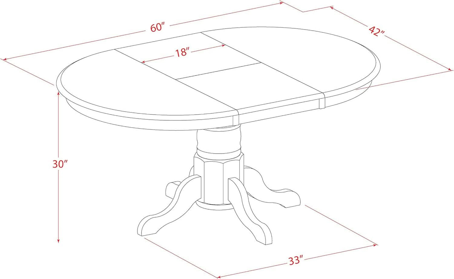 Oval Dining Table 42x60 Inch Butterfly Leaf Finish
