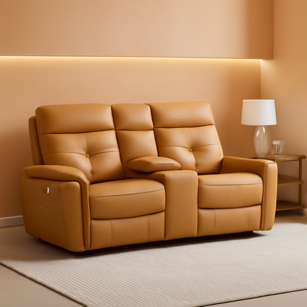 Power Reclining Electric Loveseat Brown Faux Leather
