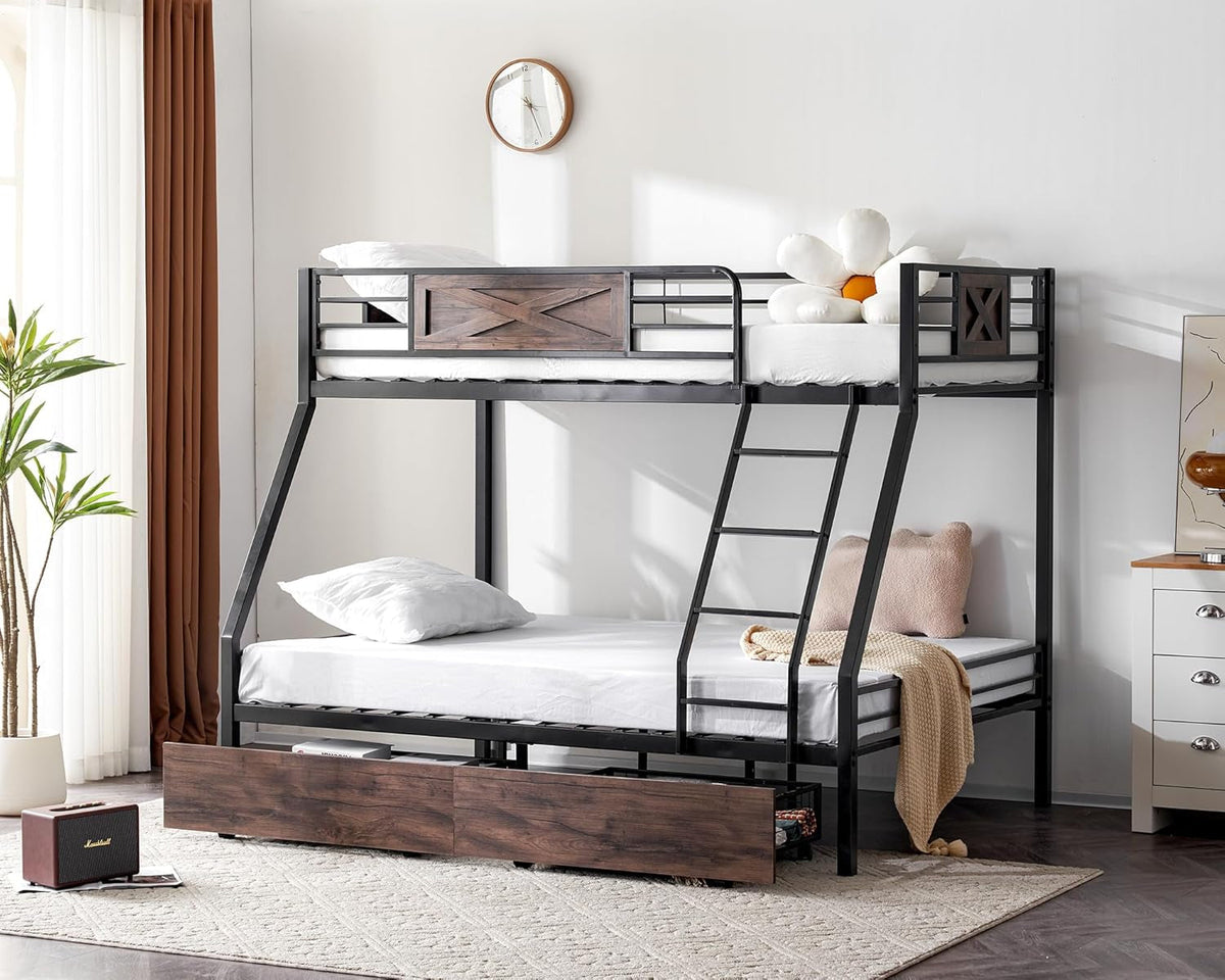 Powder Coated Stainless Steel Twin Over Full Bunk Bed Drawers