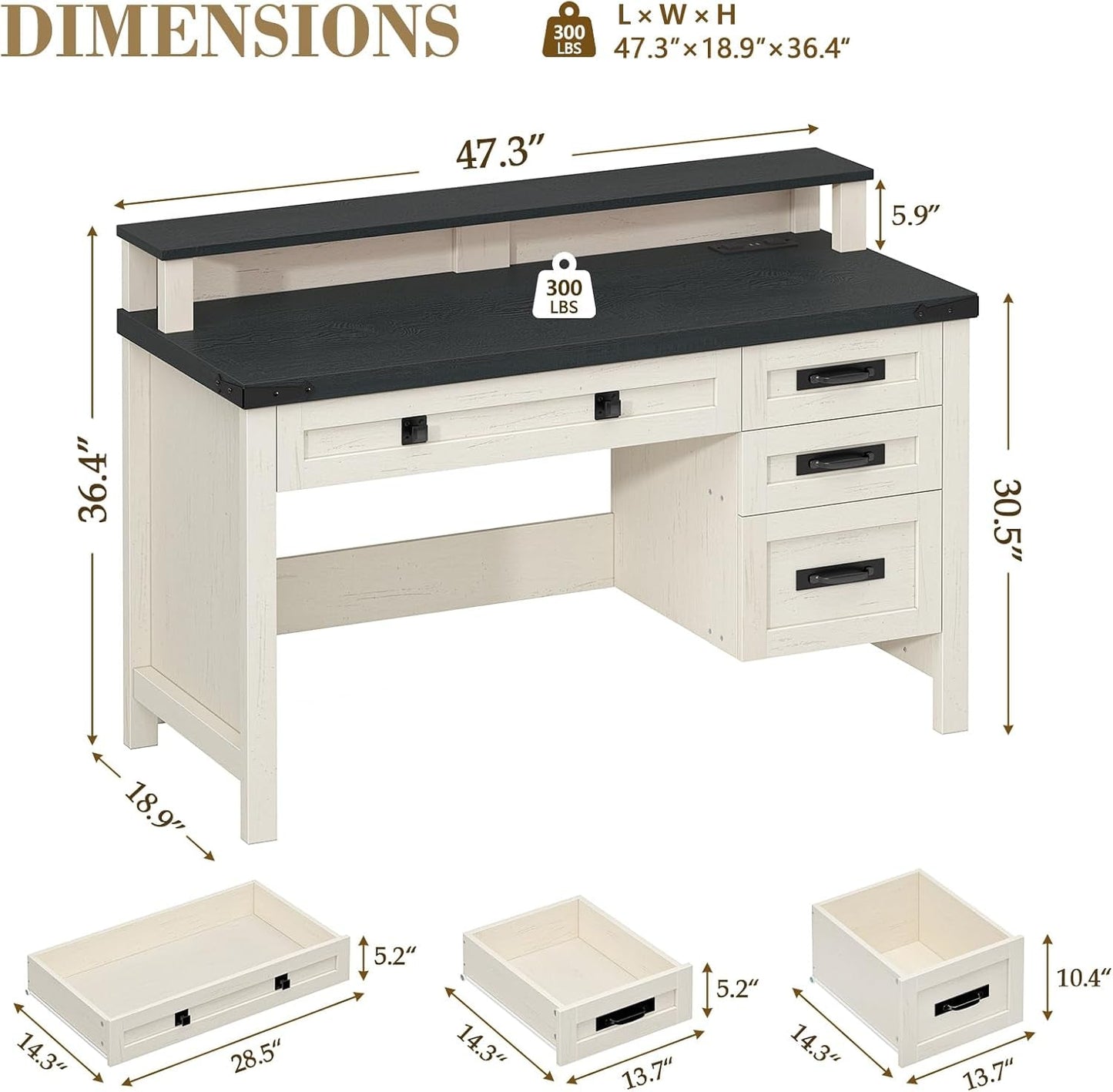 Black White Farmhouse Computer Desk Electrical Outlets