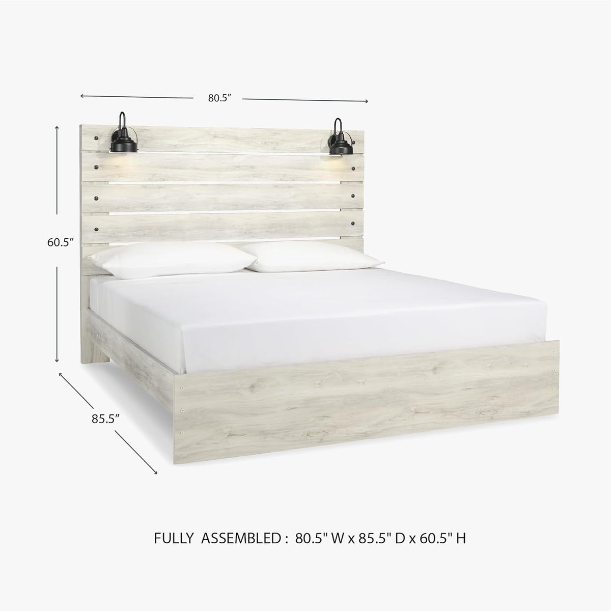 Antiqued Finish Whitewashed King Panel Bed USB Ports