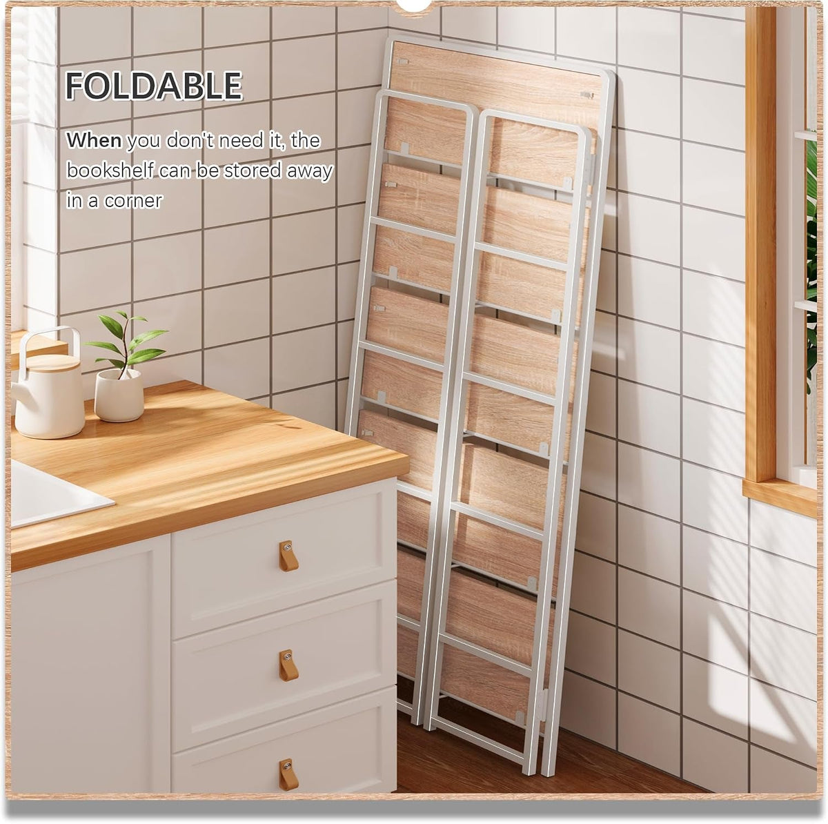 Natural White Five Tier Freestanding Storage Bookcase