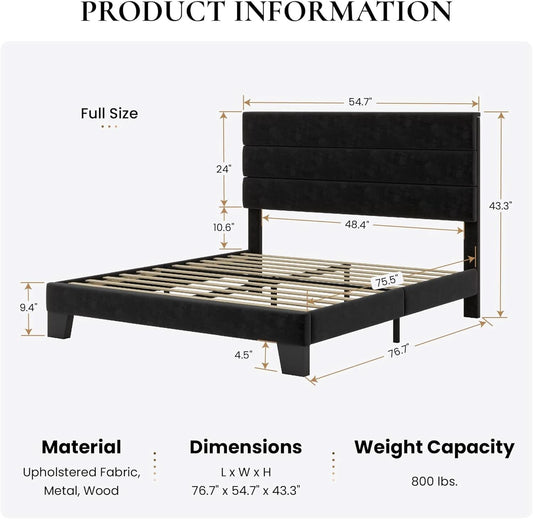Standard Platform Bed Frame Velvet Headboard Black
