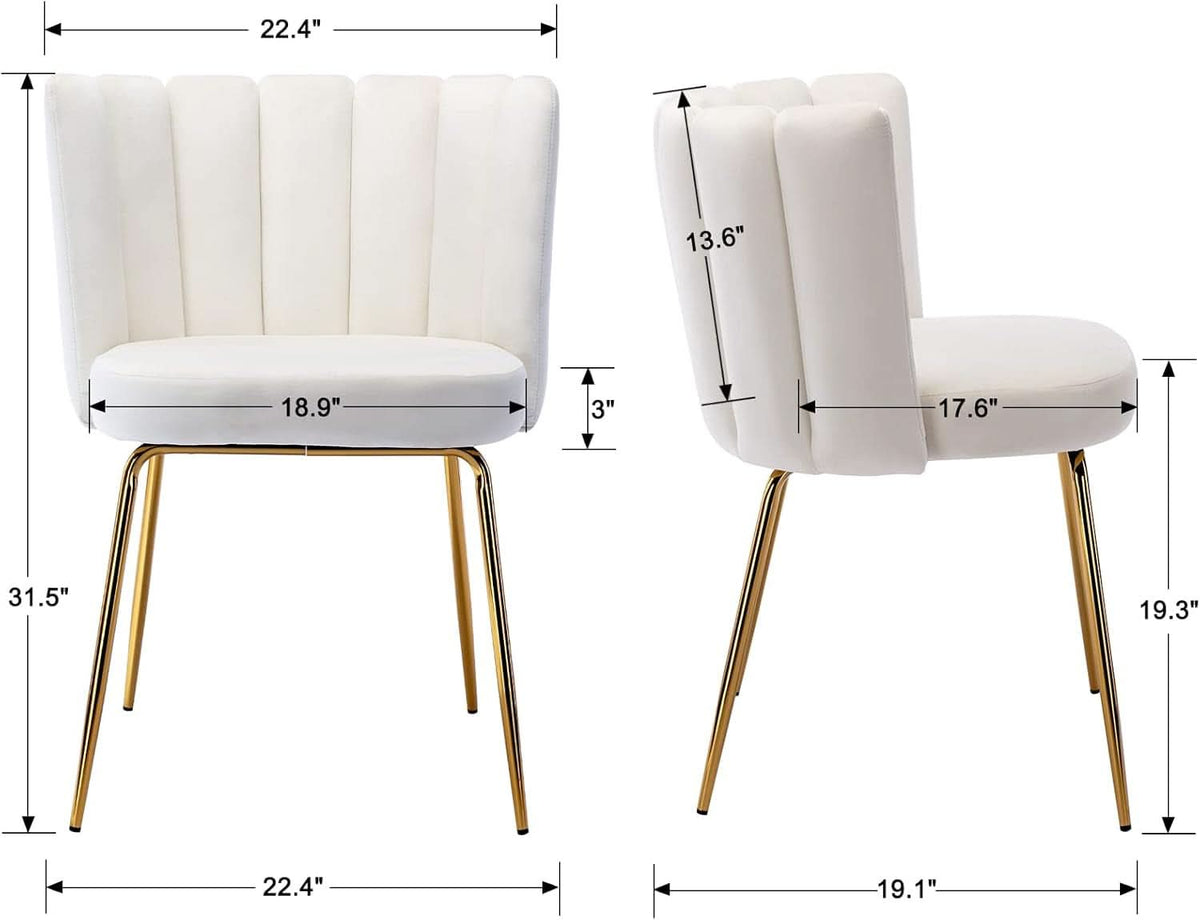 Cream Velvet Upholstered Dining Chairs Goldtone Legs