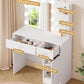 Luxurious White Vanity Desk Featuring Dimmable Mirror
