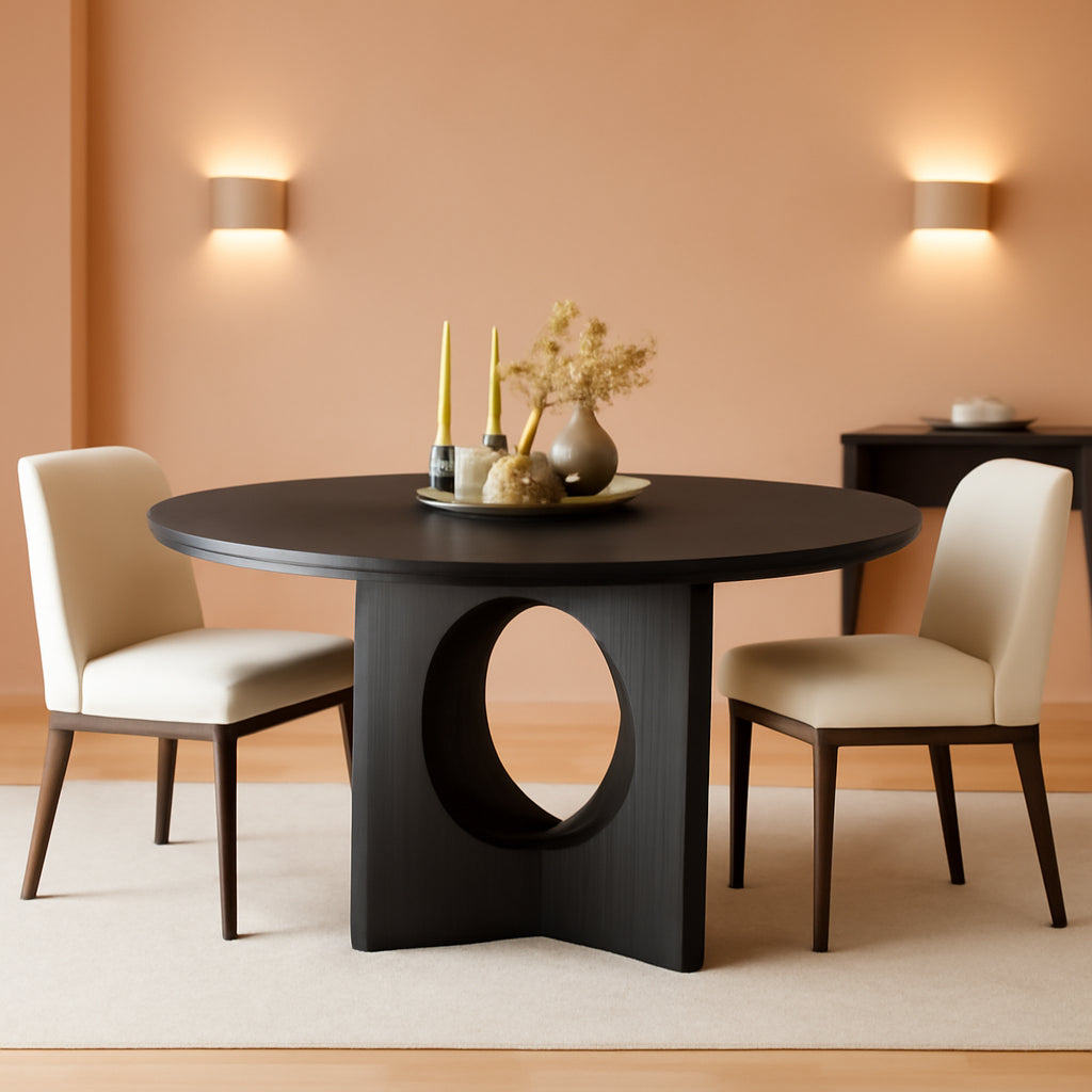 47 Inch Circular Layout Dining Table Black Space Saving