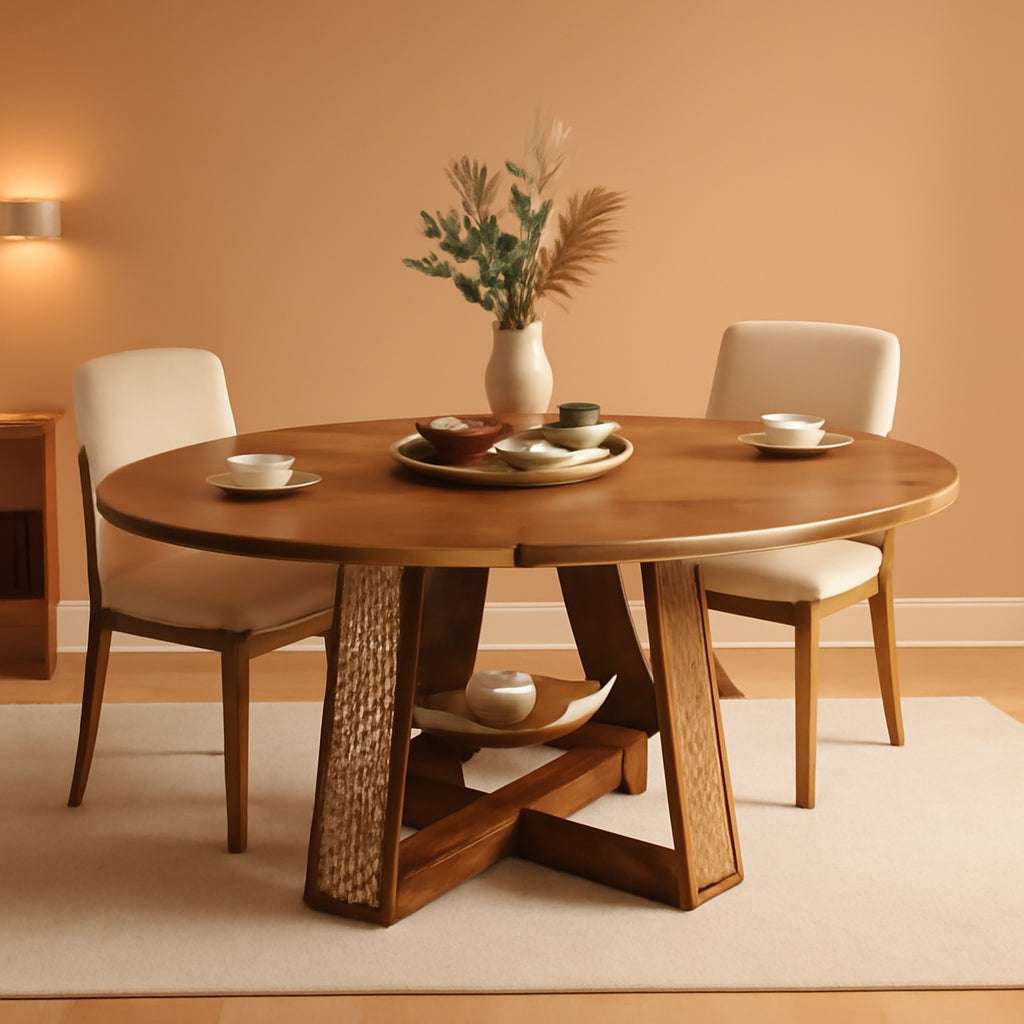 Walnut Extendable Round Dining Table Support Structure