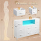 White Dresser TV Stand for 55 Inch TV with Charging Station LED Lights