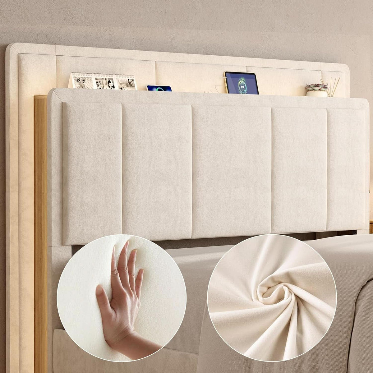 White Velvet Upholstered Platform Bed With Drawers