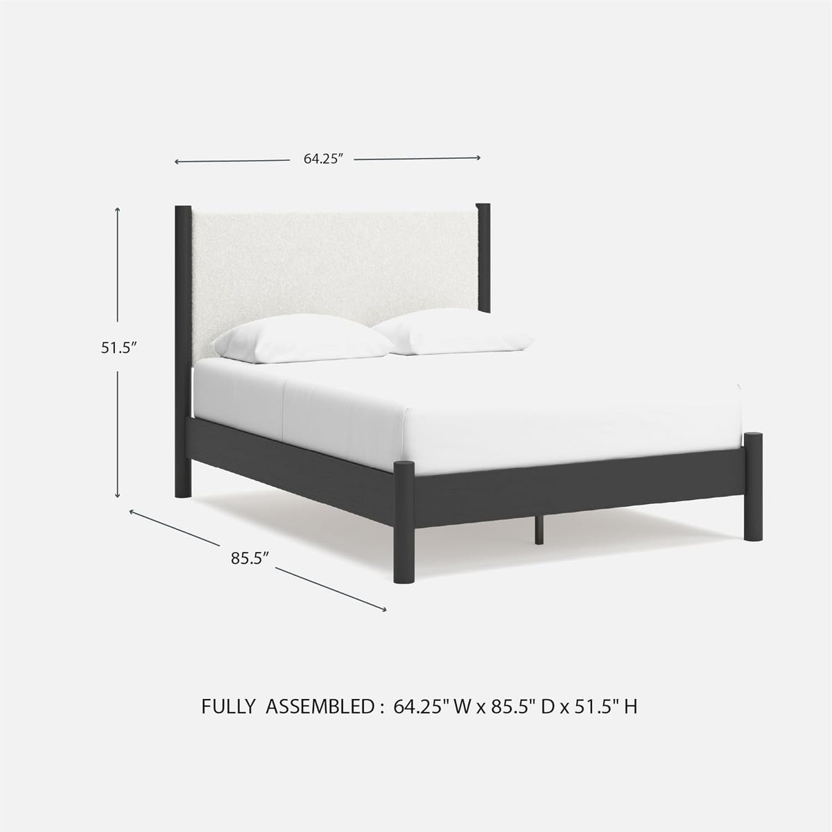 Queen Upholstered Platform Bed Matte Black Silhouette
