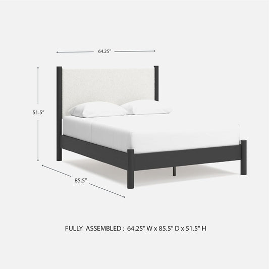 Queen Upholstered Platform Bed Matte Black Silhouette