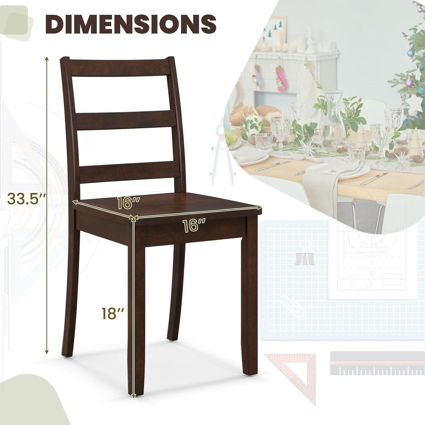Walnut Wood Armless Dining Chairs Solid Rubberwood