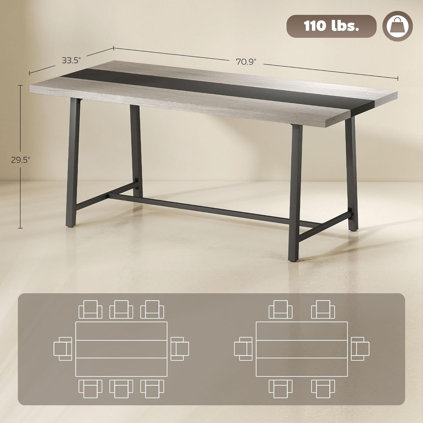 Industrial Dining Table 70.9 Inches Distressed Gray