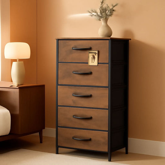 Tall Fabric Dresser With 6 Drawers And Wood Top Rustic Brown-0
