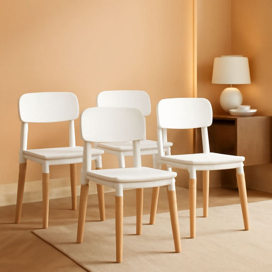 White Wooden Dining Chairs Set of 4 With Ergonomic Backrest