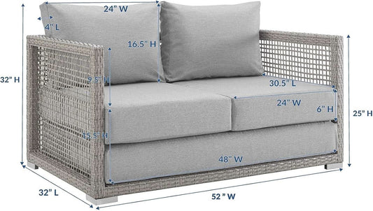 Modern Gray Wicker Rattan Loveseat for Outdoor Spaces