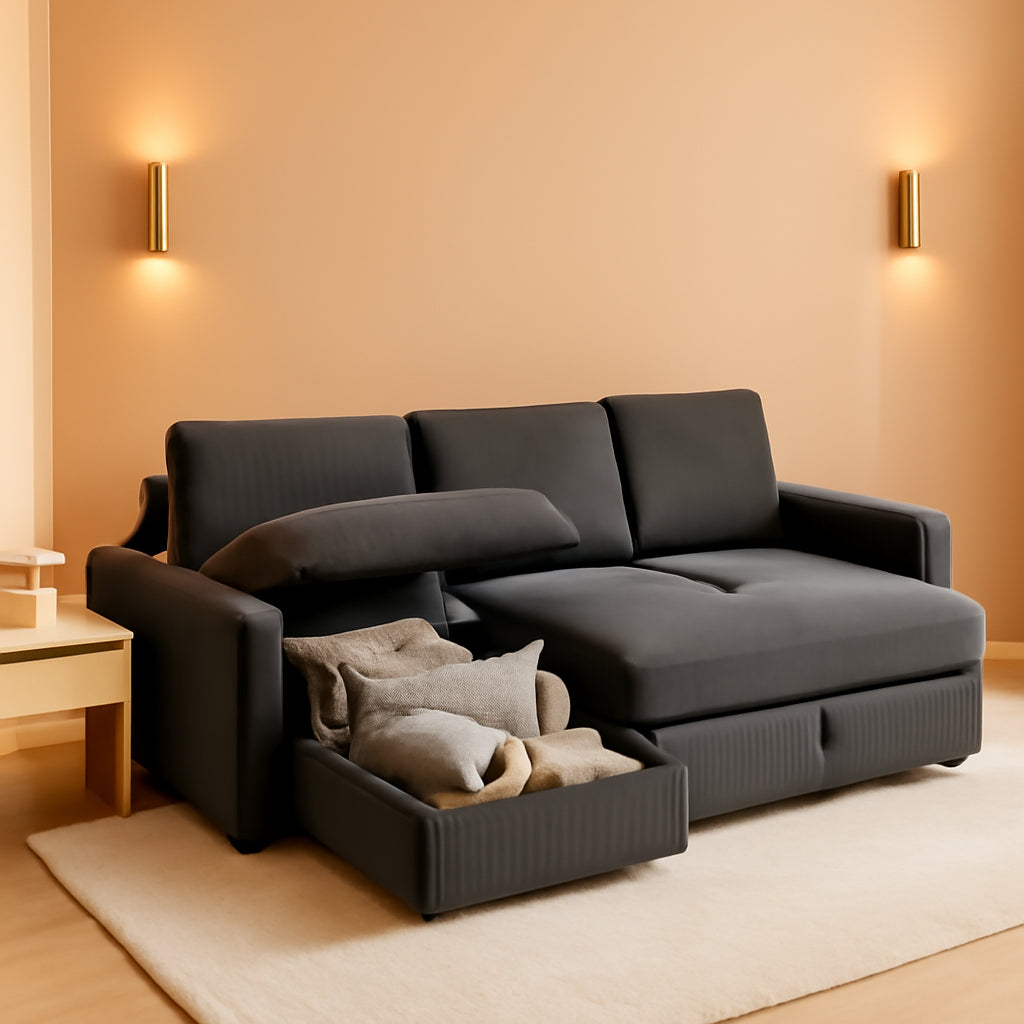 Dark Grey Corduroy Sleeper Sofa With Hidden Storage