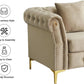 Three Piece Living Room Set Mid Century Sofa Armchair Loveseat Beige With Button Tufting And Nailhead Trim