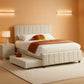 Queen Beige Velvet Upholstered Platform Bed Trundle