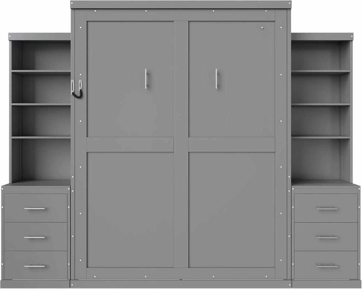 Gray Queen Murphy Wall Bed With Multifunctional Storage-2