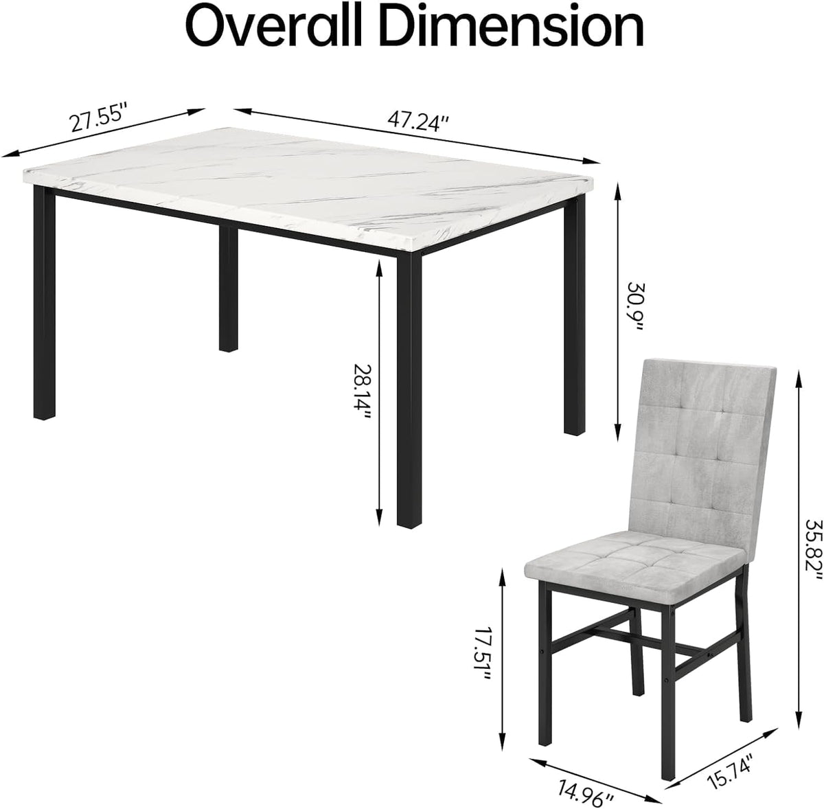 Five Piece Dining Set Marble Tops White Upholstered