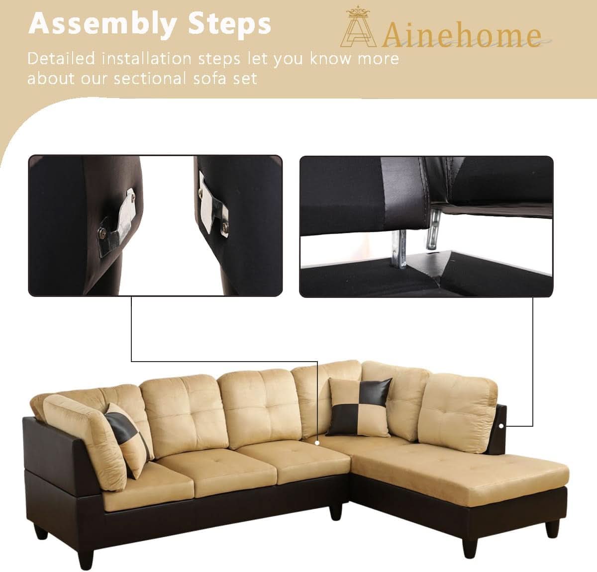 2 Piece L Shaped Sectional Sofa Set Beige Microfiber Right Hand Facing Ideal For Living Room-4