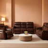 Power Recliner Sofa Set With LED Leather 3 Piece Brown Living Room
