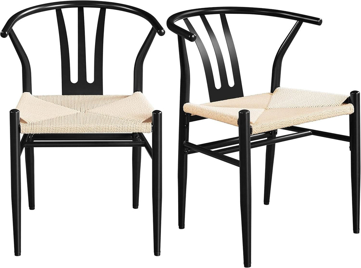 Black Rattan Weave Dining Chairs Set 2 Mid Century Modern