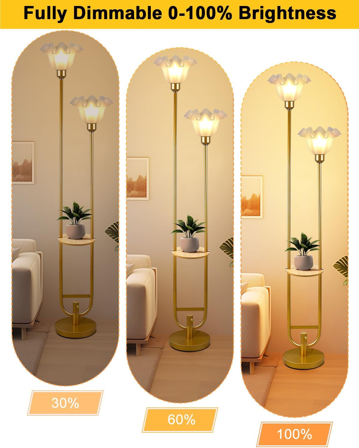 Dimmable Contemporary Gold Flower Floor Lamp 63Inch