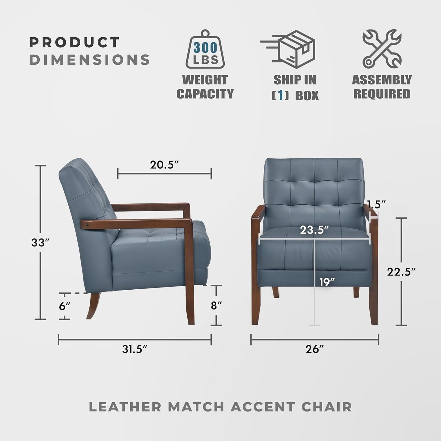 Blue Premium Genuine Leather Tufted Upholstered Chair