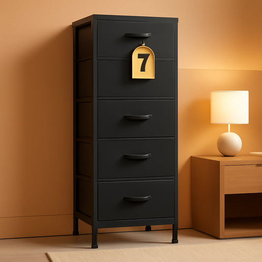 Black Extended Fabric Dresser Vertical Seven Drawers