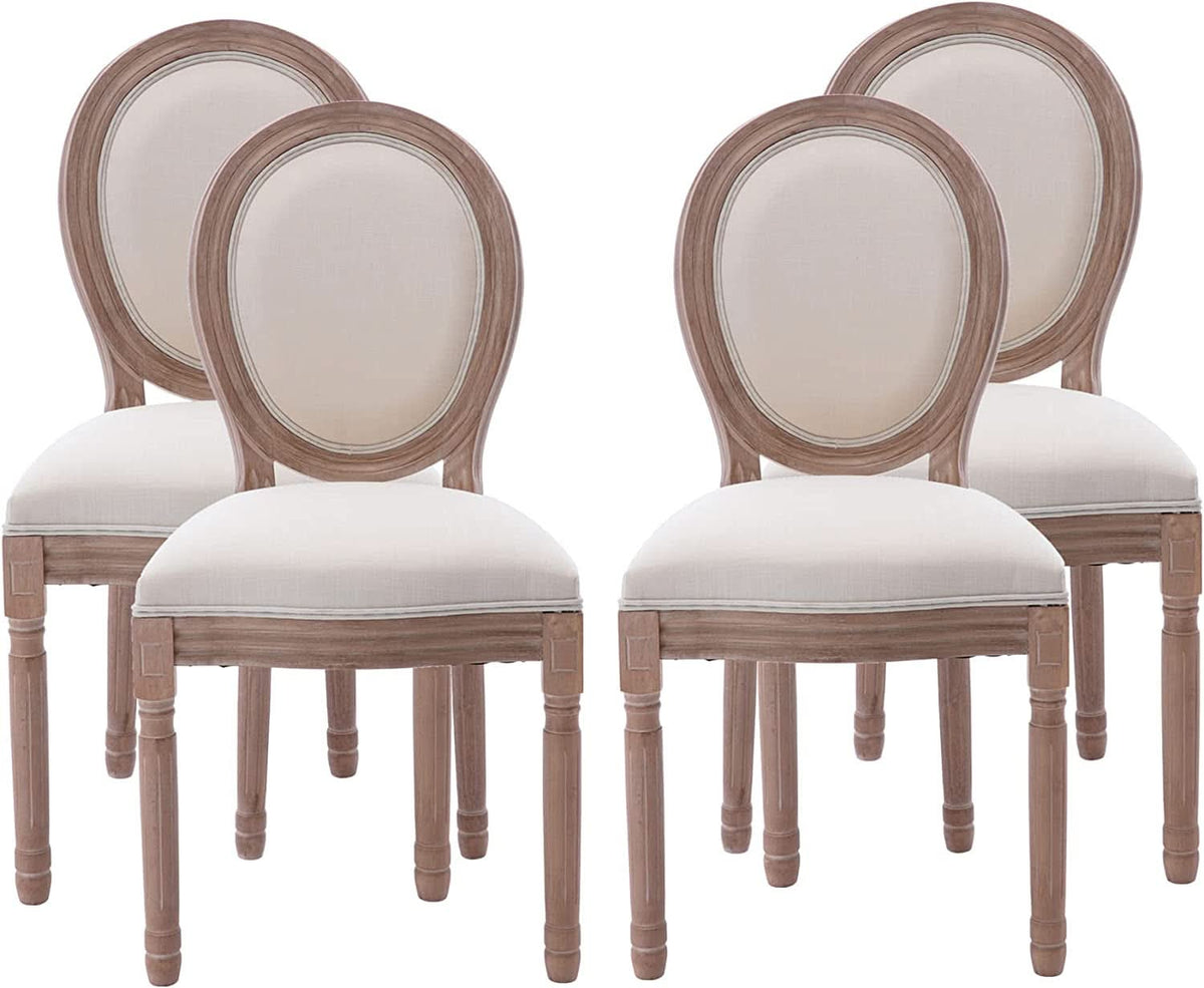 French Country Dining Chairs Set Of 4 With Linen Upholstery And Solid Wood Legs