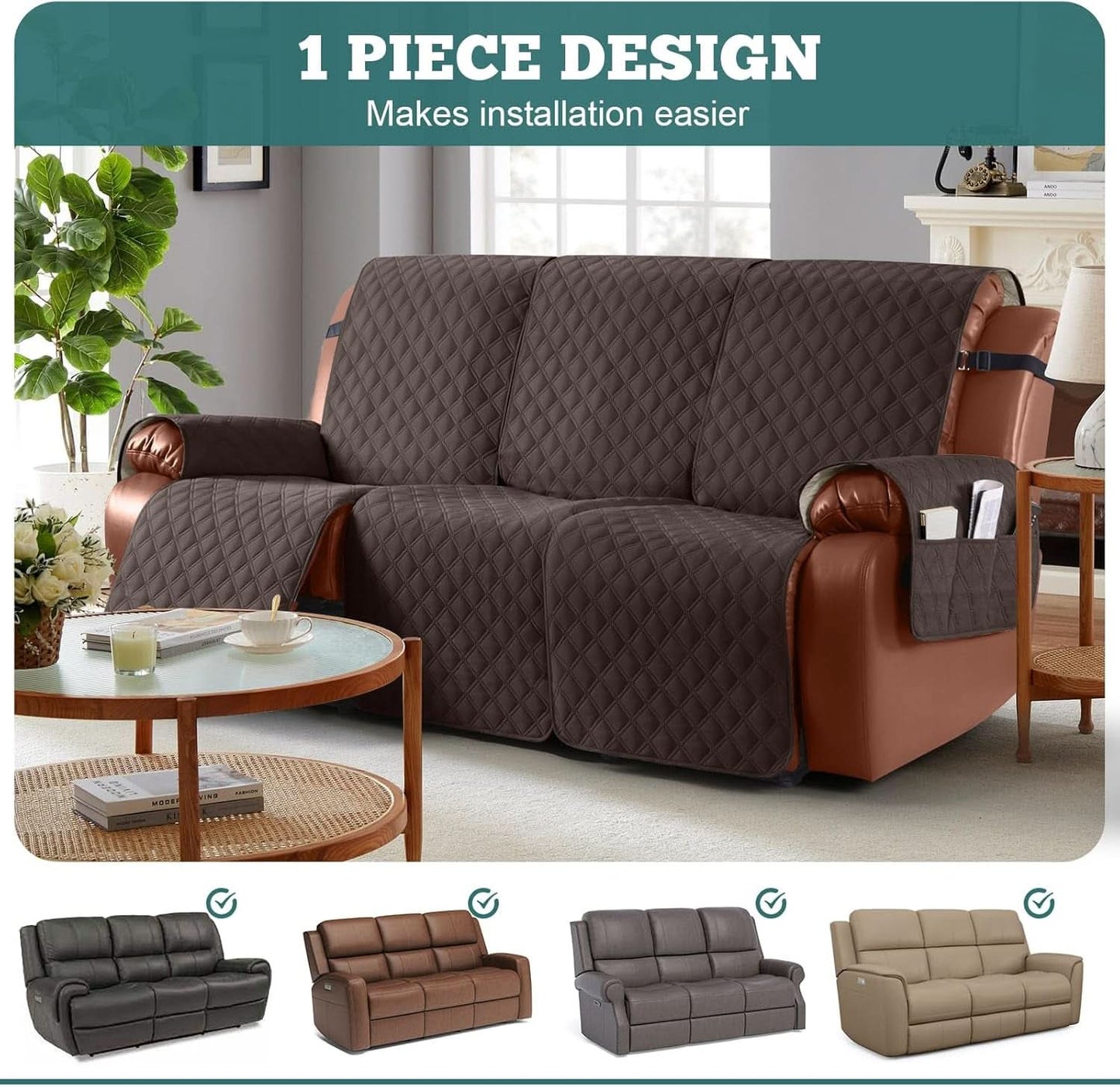 Waterproof Recliner Sofa Cover Three Seater Chocolate