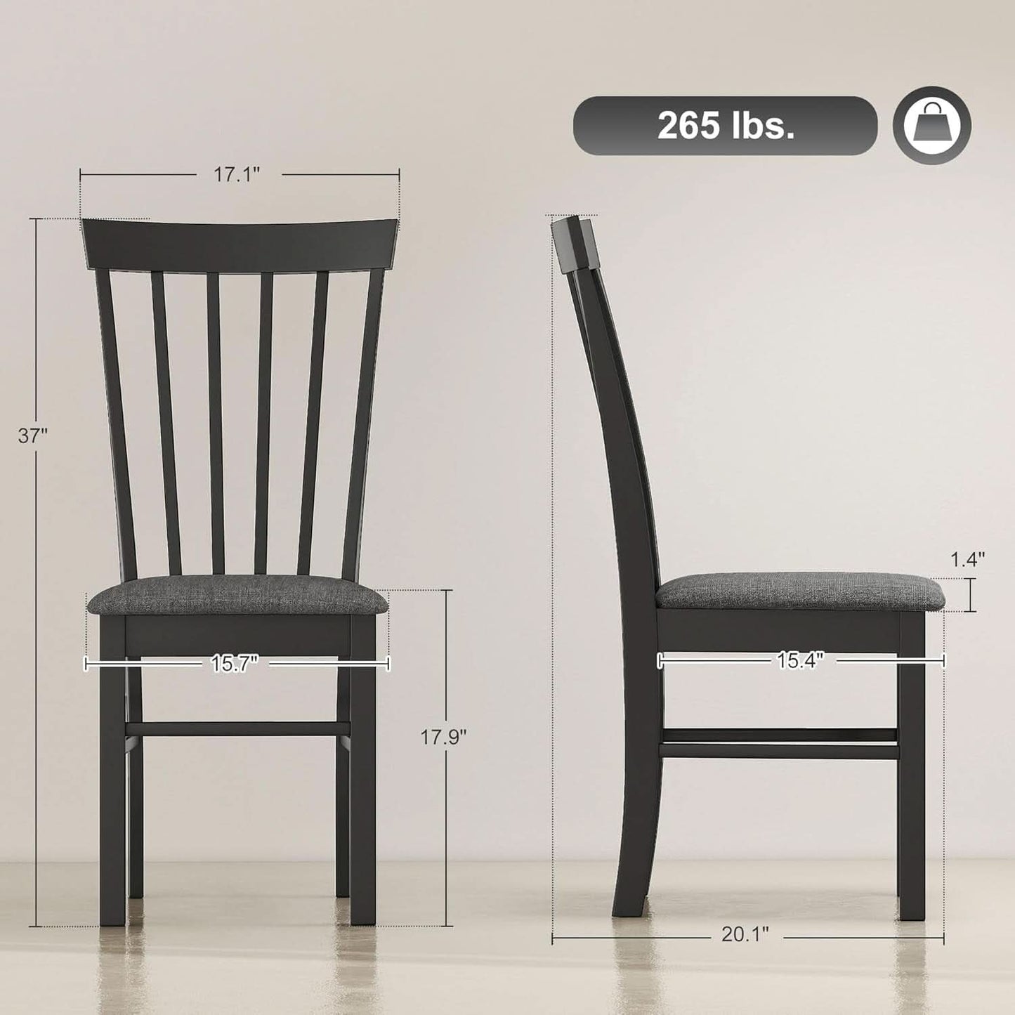 Solid Rubber Wood Dining Chairs Sets Of 4 Black Upholstered