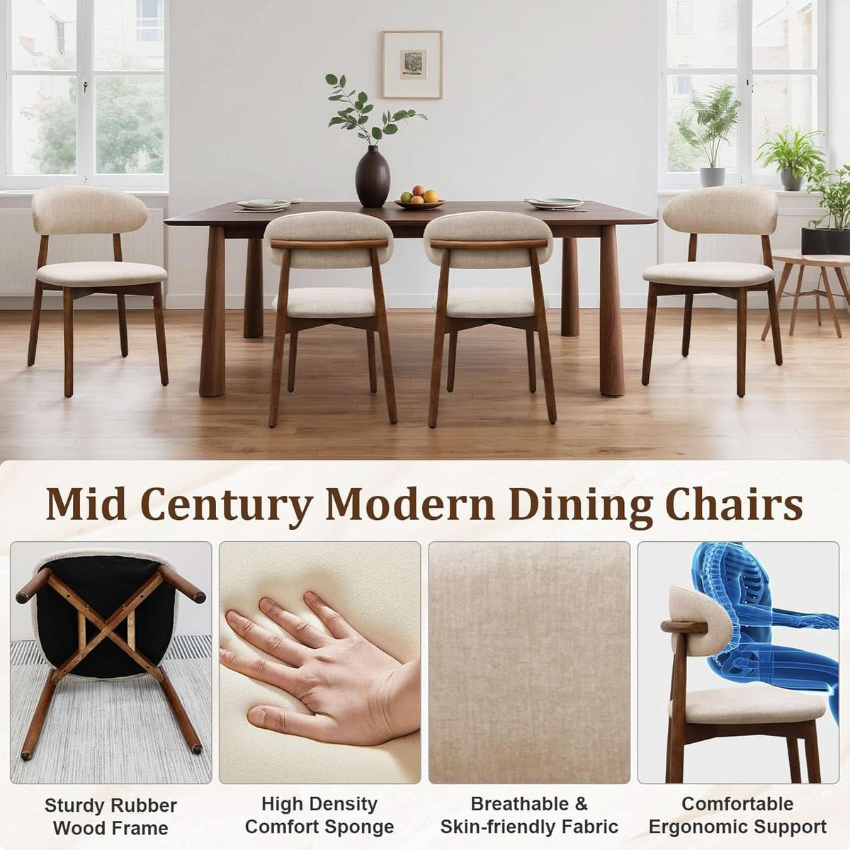 Light Camel Modern Midcentury Fabric Dining Chairs