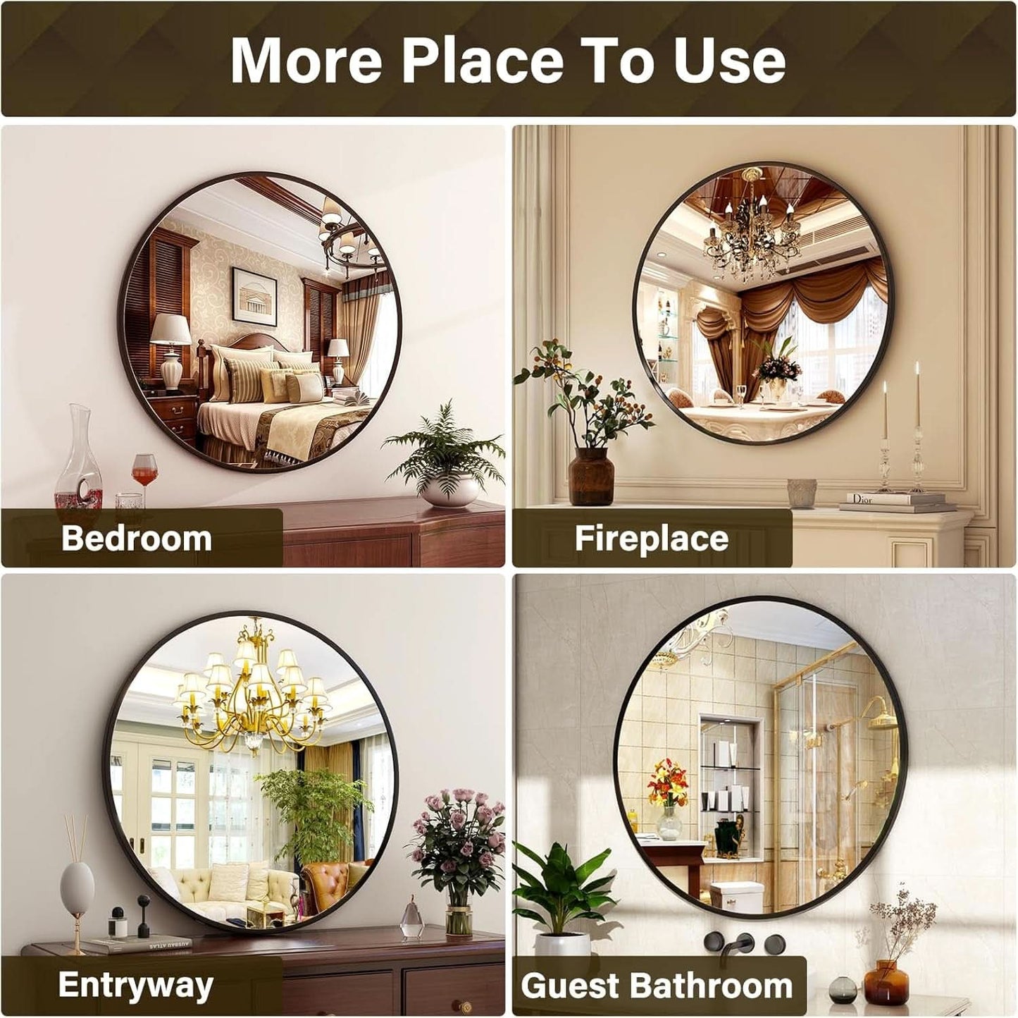 24 Inch Matte Black Round Wall Mirror For Bathroom Vanity And Living Room Decor-4