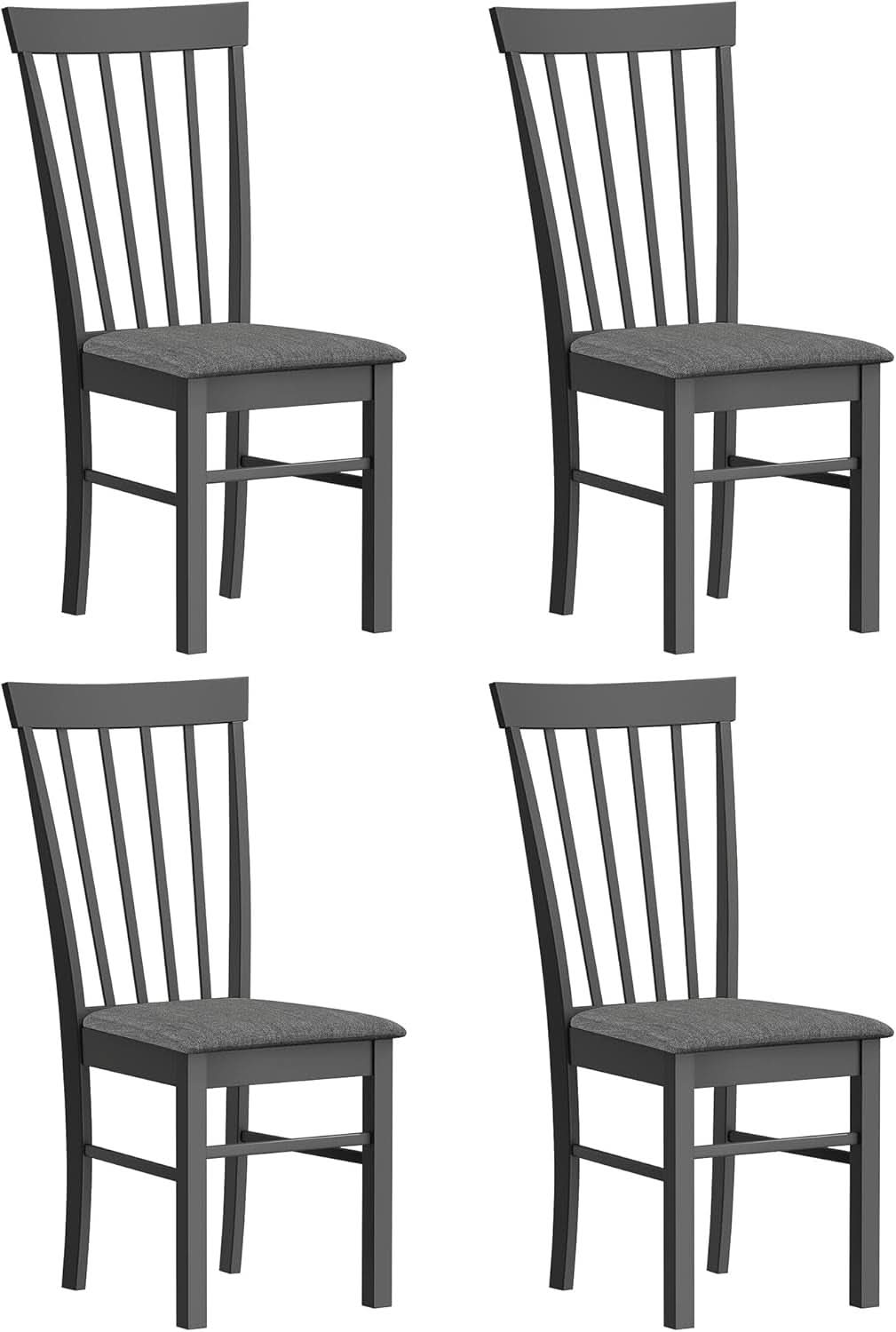 Solid Rubber Wood Dining Chairs Sets Of 4 Black Upholstered