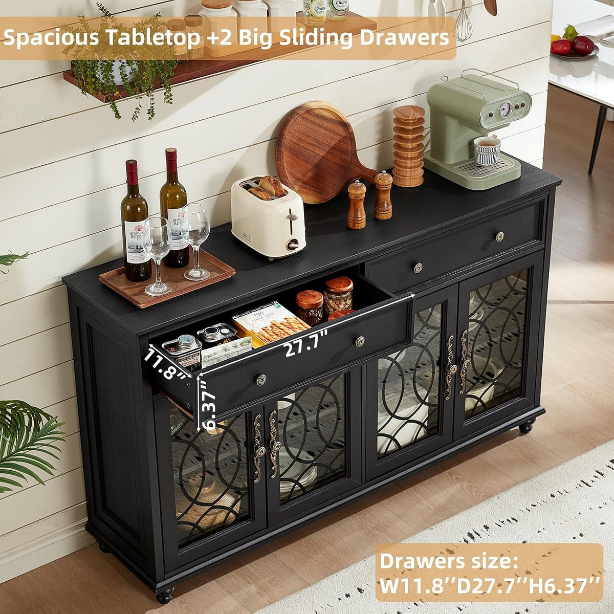 Black Sideboard Buffet Cabinet With Adjustable Shelves