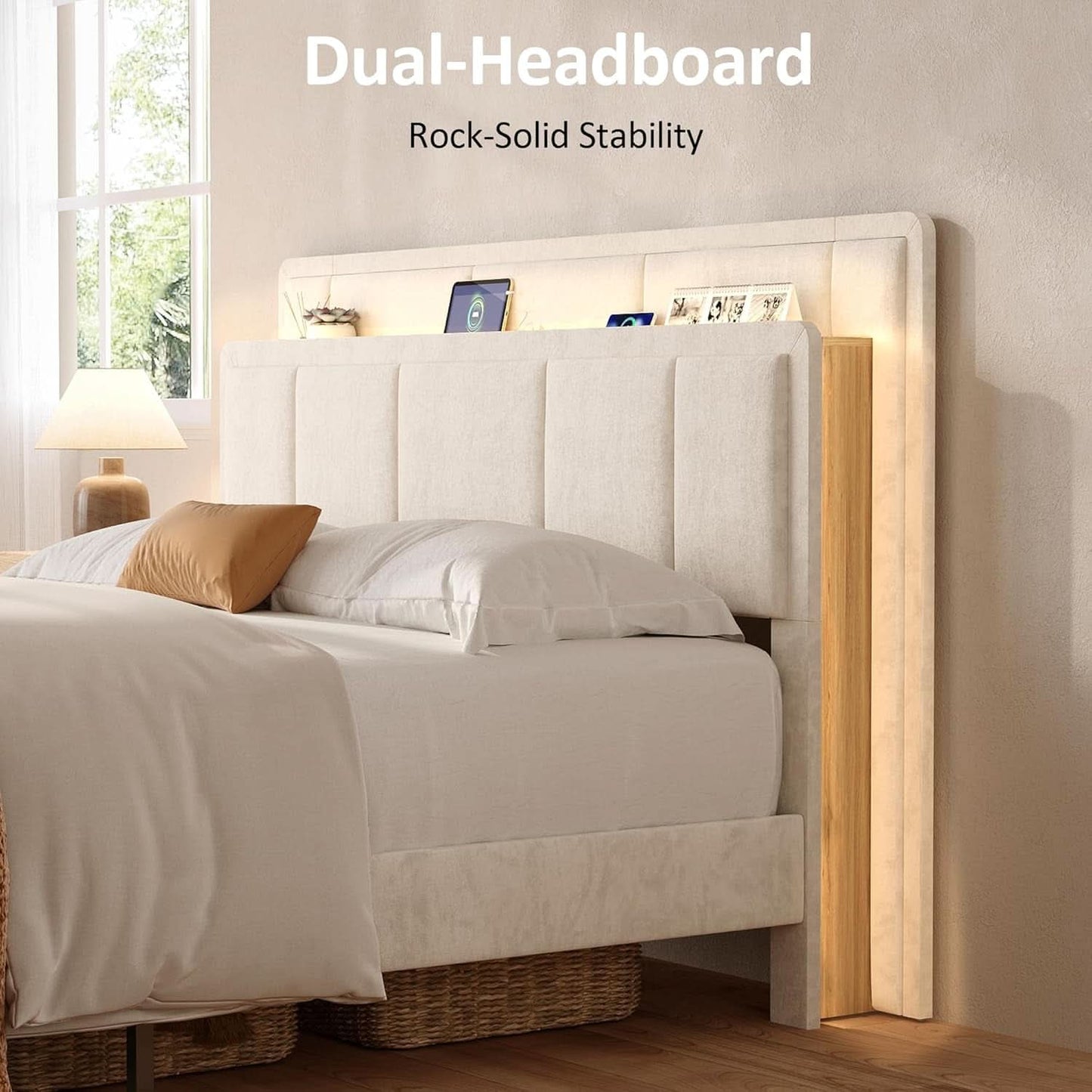 White Velvet Upholstered Platform Bed With Drawers