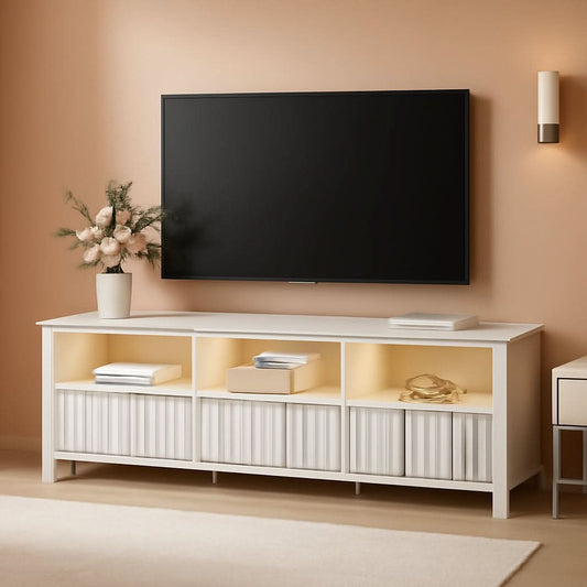 White TV Stand With Generous Storage LED Illumination
